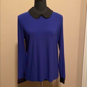 Elegant Blue Women's Top with Black Collar